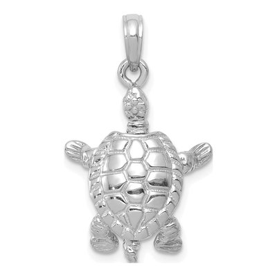 14K White Gold 3-D Turtle Pendant