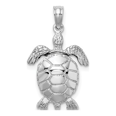14K White Gold 3D Turtle Pendant