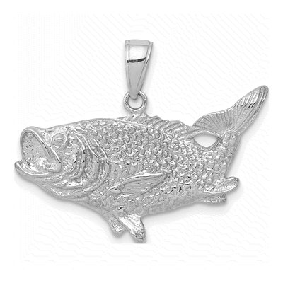 14K White Gold Open-Back Bass Fish Pendant