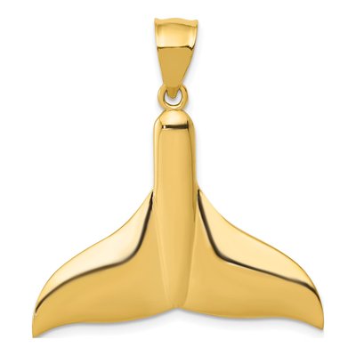 14K Yellow Gold Large Whale Tail Pendant