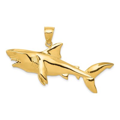 14K Yellow Gold Large 3-D Shark Pendant