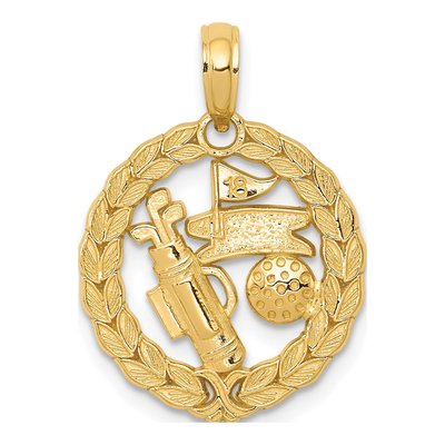 14K Yellow Gold Golf Circle Pendant