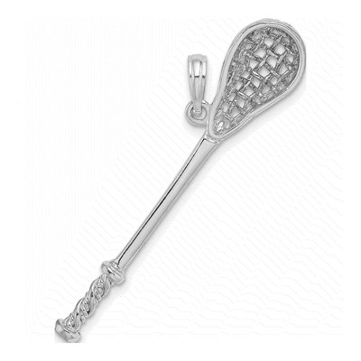 14K White Gold 3D Lacrosse Stick Charm