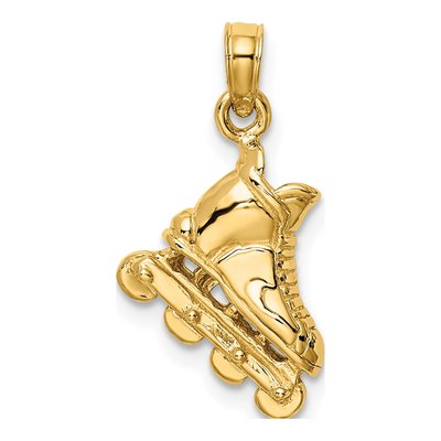 14K Yellow Gold 3-D Rollerblade Pendant