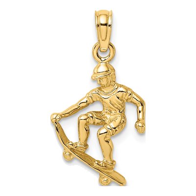 14K Yellow Gold Skateboarder Pendant