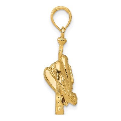 14K Yellow Gold 3D Baseball Glove Bat Pendant – view 3