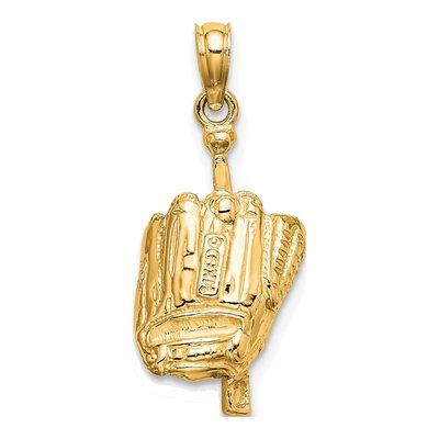 14K Yellow Gold 3D Baseball Glove Bat Pendant – view 4