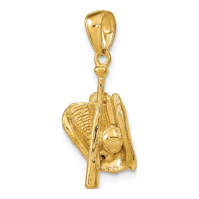 14K Yellow Gold 3D Baseball Glove Bat Pendant – view 5
