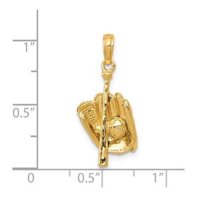 14K Yellow Gold 3D Baseball Glove Bat Pendant – view 6