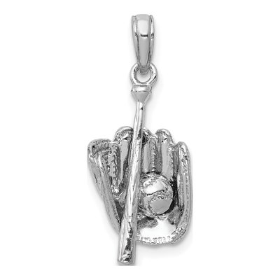 14K White Gold Baseball Glove Bat Pendant