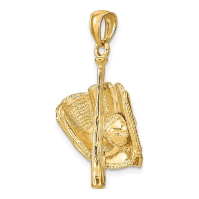 14K Yellow Gold 3-D Baseball Glove Bat Pendant – view 5