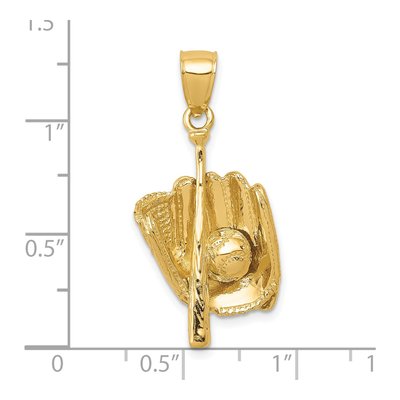 14K Yellow Gold 3-D Baseball Glove Bat Pendant – view 6