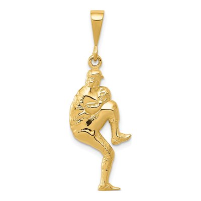14K Yellow Gold 3D Baseball Pitcher Charm