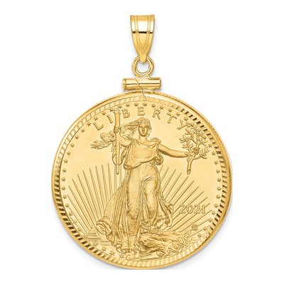 14K Yellow Gold 2oz American Eagle Coin Bezel Pendant