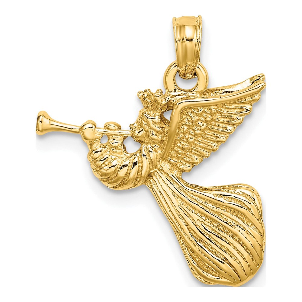 14K Yellow Gold Angel with Trumpet Charm Pendant