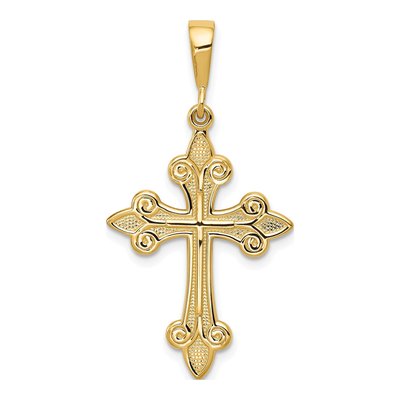 14K Yellow Gold Fleur de Lis Cross Pendant
