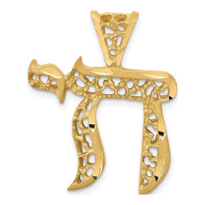 14K Yellow Gold Filigree Chai Pendant