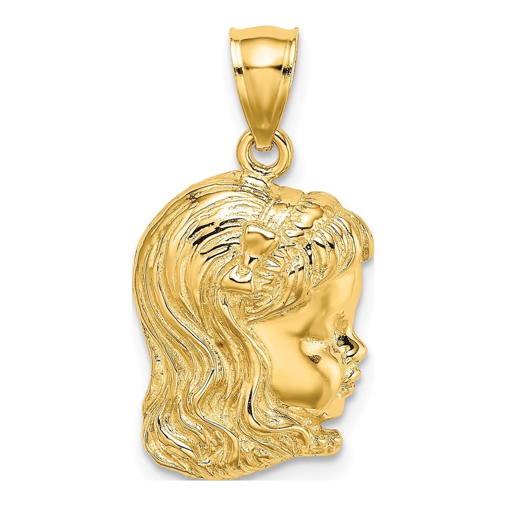 14K Yellow Gold Girl Head Pendant
