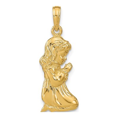 14K Yellow Gold Praying Girl Pendant