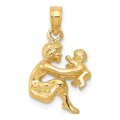 14K Yellow Gold Mother Holding Child Pendant