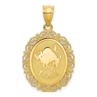 14K Yellow Gold Taurus Zodiac Oval Pendant