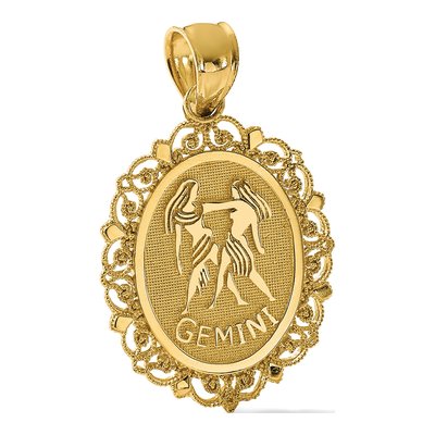 14K Yellow Gold Gemini Zodiac Oval Pendant – view 6