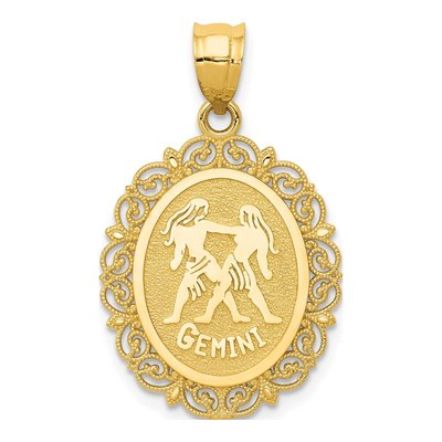14K Yellow Gold Gemini Zodiac Oval Pendant