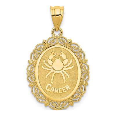 14K Yellow Gold Cancer Zodiac Oval Pendant