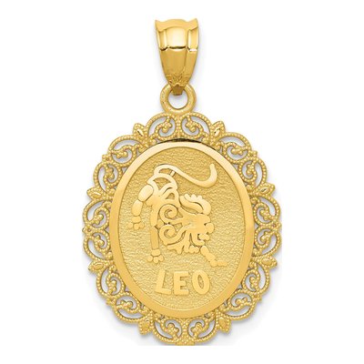 14K Yellow Gold Leo Zodiac Oval Pendant