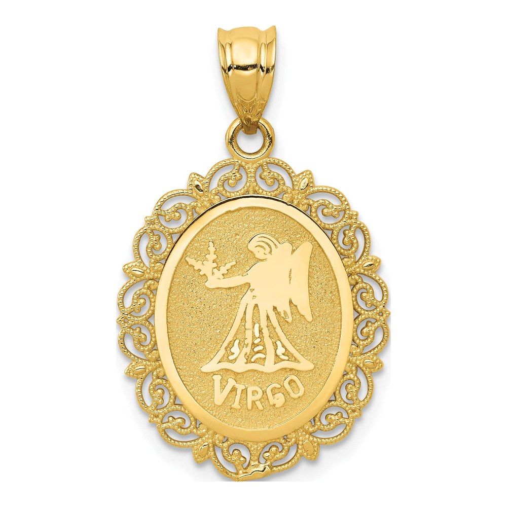 14K Yellow Gold Virgo Zodiac Oval Pendant