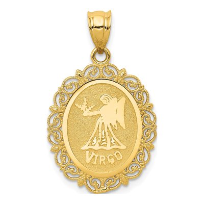 14K Yellow Gold Virgo Zodiac Oval Pendant