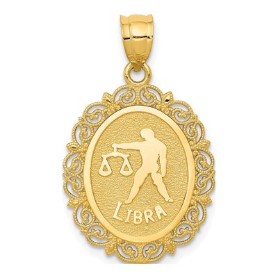14K Yellow Gold Libra Zodiac Oval Pendant