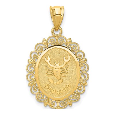 14K Yellow Gold Scorpio Zodiac Oval Pendant
