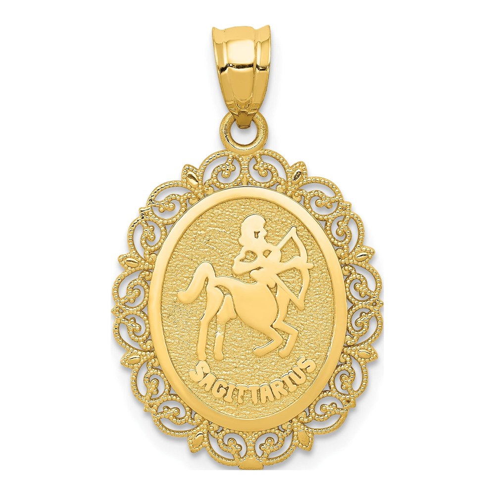14K Yellow Gold Sagittarius Zodiac Oval Pendant