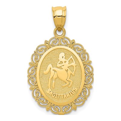 14K Yellow Gold Sagittarius Zodiac Oval Pendant