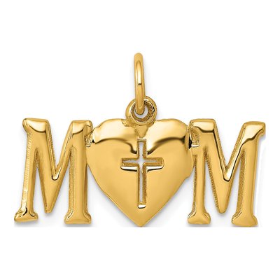 14K Yellow Gold MOM Cross Pendant