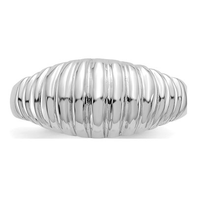 14K White Gold Ribbed Dome Ring – view 4