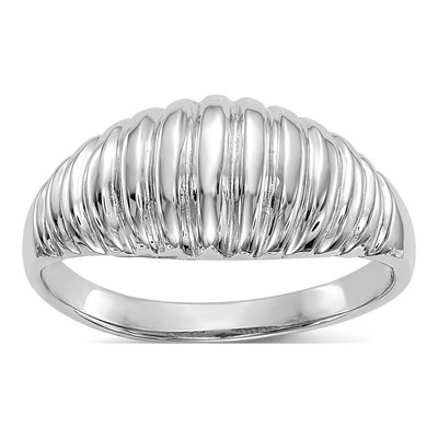 14K White Gold Ribbed Dome Ring