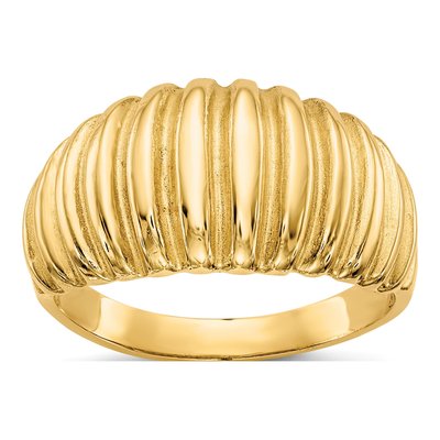 14K Yellow Gold Ribbed Dome Ring