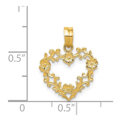 14K Yellow Gold Floral Border Heart Pendant – view 5