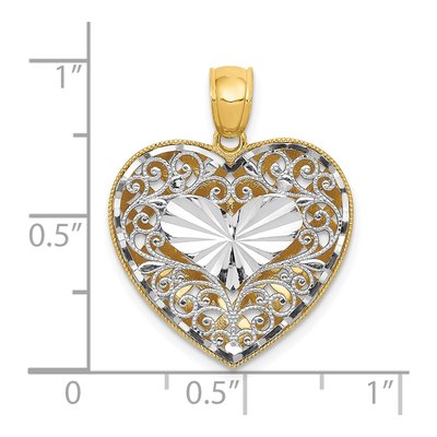 14K Two-Tone Gold Reversible Filigree Heart Pendant – view 4
