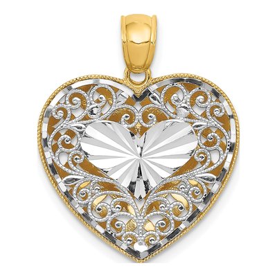 14K Two-Tone Gold Reversible Filigree Heart Pendant
