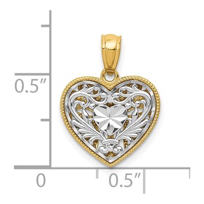 14K Two-Tone Gold Filigree Heart Pendant – view 4