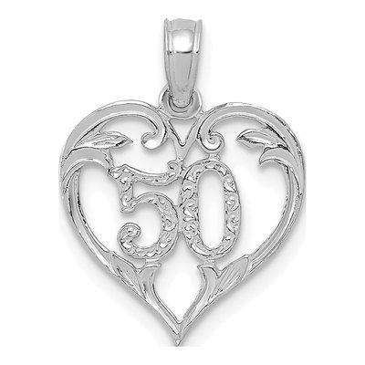 14K White Gold Heart Cut-Out Number 50 Pendant