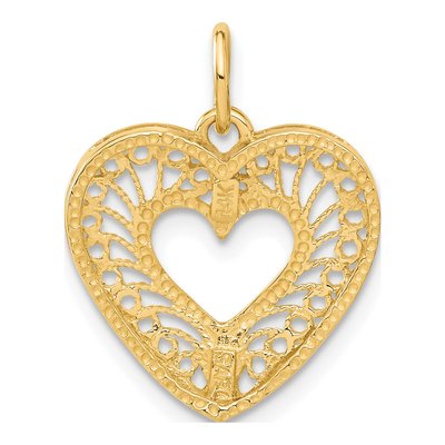 14K Yellow Gold Diamond-Cut Filigree Heart Pendant – view 4