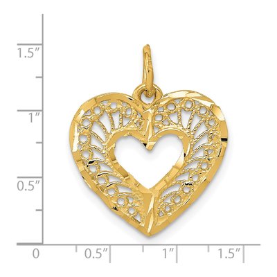 14K Yellow Gold Diamond-Cut Filigree Heart Pendant – view 5