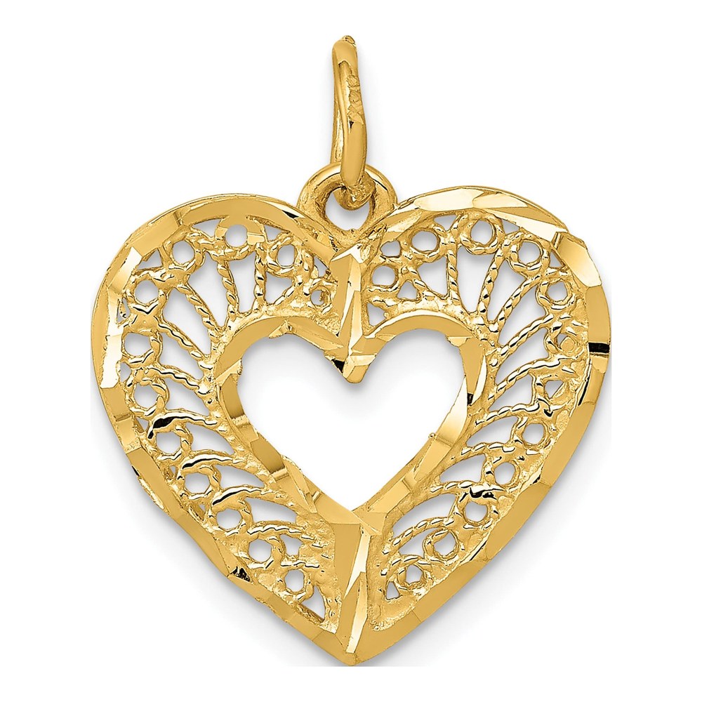 14K Yellow Gold Diamond-Cut Filigree Heart Pendant