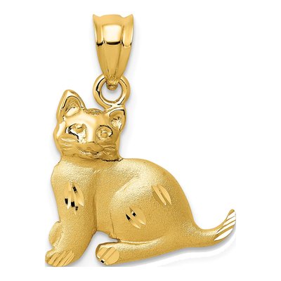 14K Yellow Gold Diamond-Cut Cat Pendant
