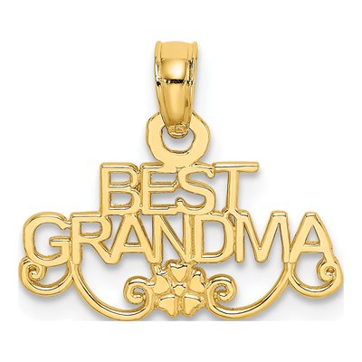 14K Yellow Gold 'best Grandma' Flower Pendant