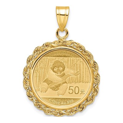 14K Yellow Gold Rope Coin Bezel for Panda Pendant